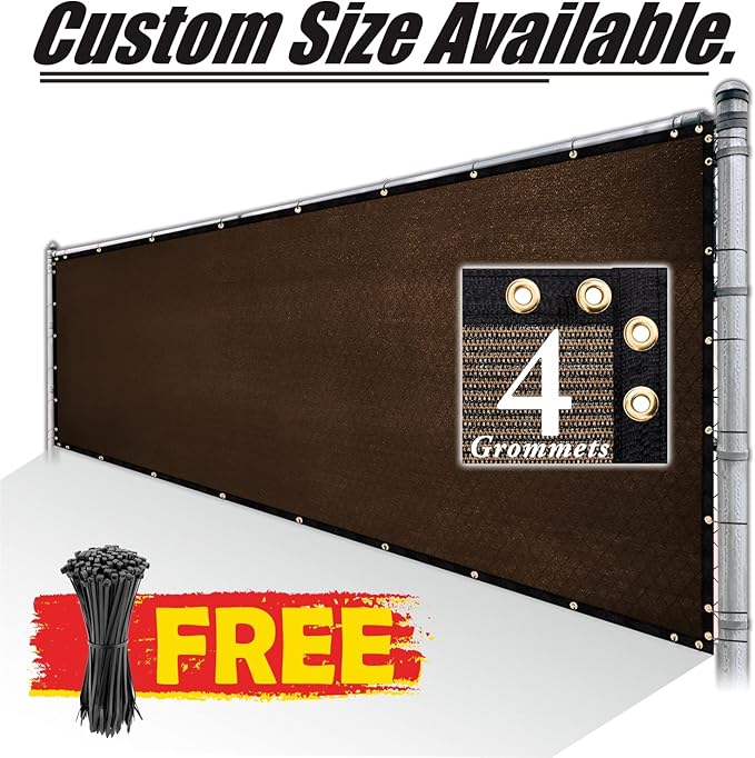 Royal Shade Custom Size 5' x 161' Brown Fence Privacy Screen Windscreen Cover Netting Mesh Fabric Cloth - Cable Zip Ties Included (We Make Custom Size)