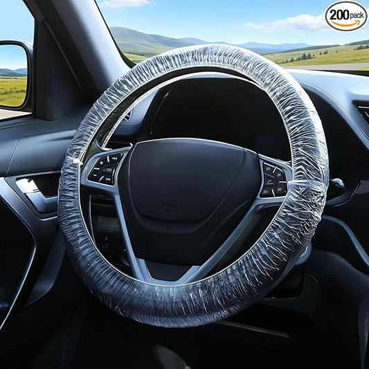 200PCS Disposable Steering Wheel Covers, Elastic Universal Plastic Steering Wheel Protector for Automotive Car Interior Accessories