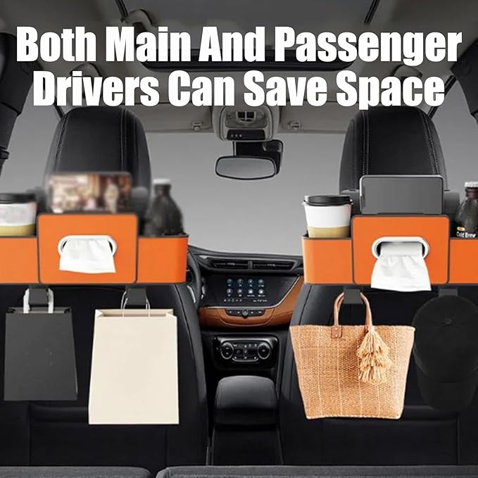 Car Organizers and Storage Box Behind Seat, Car Organizers and Storage Back Seat, With Multiple Pockets, Hanging Car Seat Storage Travel Essentials, Snacks, Bottles (White * 2)