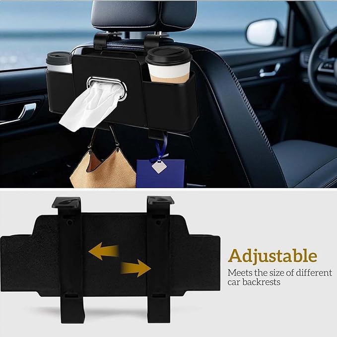 3-in-1 Car Backseat Organizer, 2026 Upgraded Multifunctional Car Seat Back Storage Box, Backseat Car Organizer with 2 Cup Holders, Tissue Box & Hooks, Universal Car Essentials (Orange)