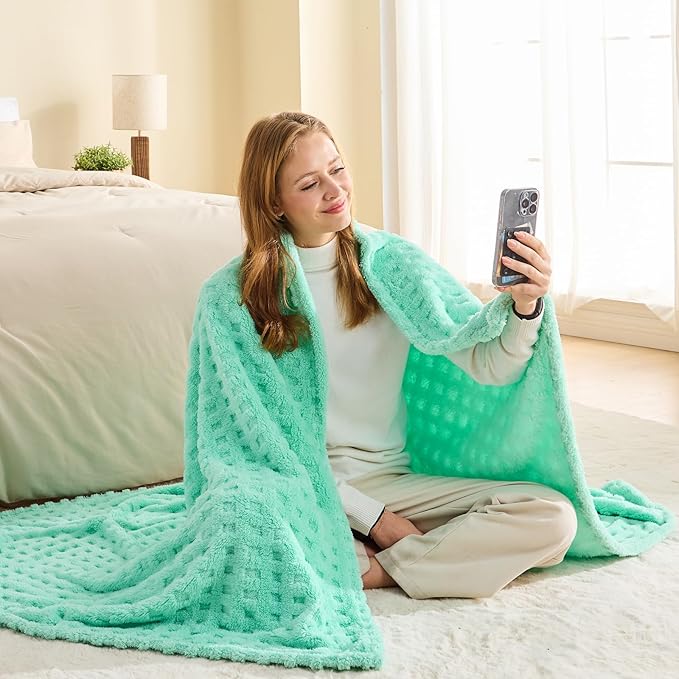 NEWCOSPLAY Super Soft Twin Blanket Aqua Premium Silky Flannel Fleece 3D Waffle Checkered Lightweight Bed Blanket All Season Use (Aqua, Twin(60"x80"))