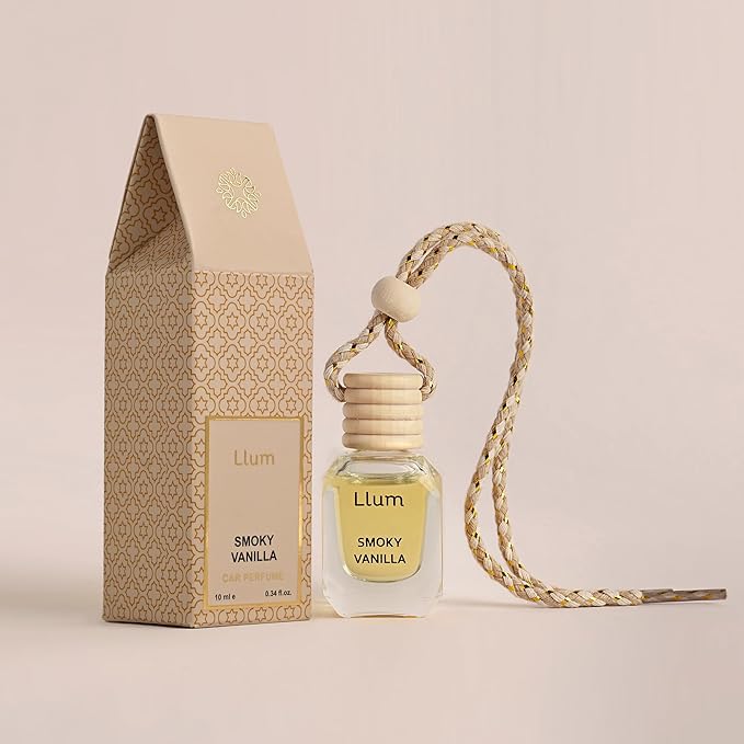 Llum Smoky Vanilla Hanging Car Air Freshener – Luxury Automotive Perfume Diffuser 10ml (0.34 fl oz), Long-Lasting Fragrance, Alcohol-Free Non-Toxic Car Scent, Glass Bottle With Wood Cap