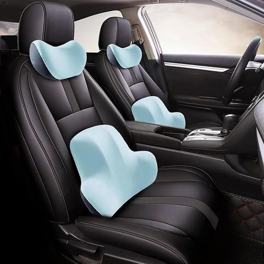 Car Headrest & Lumbar Support Cushion for Kia Sportage NQ5 2023, Ergonomic Memory Foam Seat Headrest Neck Rest Cushion Travel Kit Removable for Neck Back Pain Relief,Blue