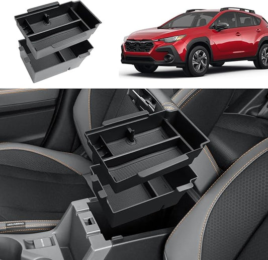 Center Console Organizer For 2024-2026 Subaru Crosstrek/2024-2026 Impreza - Double Layer Armrest Box Organizer For 2024-2026 Crosstrek/2026 Crosstrek Hybrid & 2024-2026 Impreza Accessories - ABS Tray