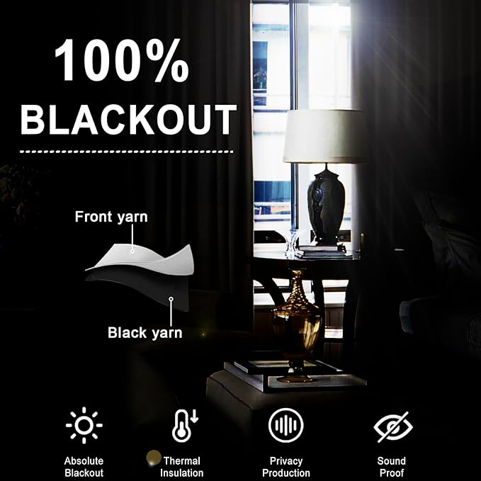 XWZO 100% Blackout Curtain Panels - Thermal Insulated Black Liner Curtains, Noise Reducing and Heat Blocking Drapes for Hall and Studio Windows with Tiebacks, Biscotti Beige, W52 x L63, Set of 2