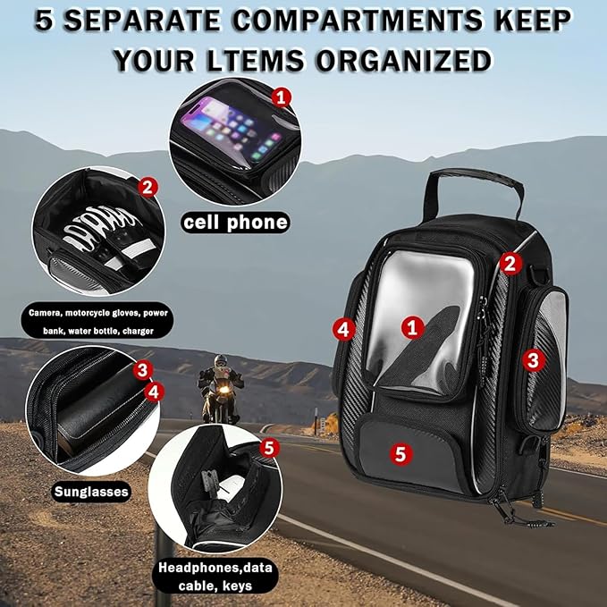 Motorcycle Tank Bag for Harley Davidson XL883 1986-2014, Strong Magnetic Waterproof Oxford Black Motorbike Quick Release Pannier Bag