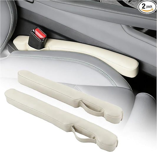 2026 New Car Seat Gap Filler 2 Pack,Leather Seat Gap Filler Strip with Fix Strap to Avoid Items from Falling,Universal Car Seats Gaps Plug Cars Interior Accessories (Off-White)