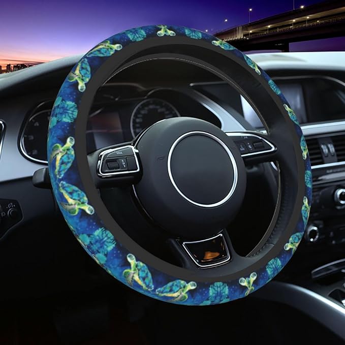 Sea Turtle Cute Steering Wheel Cover Non-Slip Breathable Sweat-Absorbent Suitable for SUV Van Truck Car Universal Protection Accessories 15 Inch Suitable for Women Men