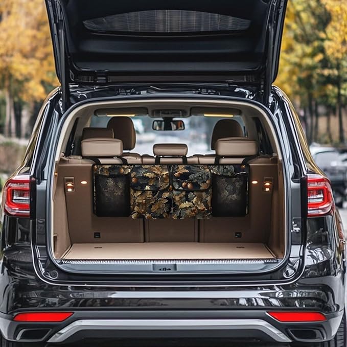 Branch Hanging Car Trunk Organizer Foldable Cargo Storage Bag with 4 Large Pockets 3 Adjustable Straps Waterproof Car Storage Organizer for Most Cars, Sedan, Truck, SUV