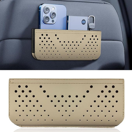 Car Seat Side Pocket Organizer, Multifunctional Mini Console Storage Bag for Phone, Keys, Sunglass, Wallet, PU Leather Tray Pouch Car Organizer Accessories for Seat, Door, Window, Console (Beige)