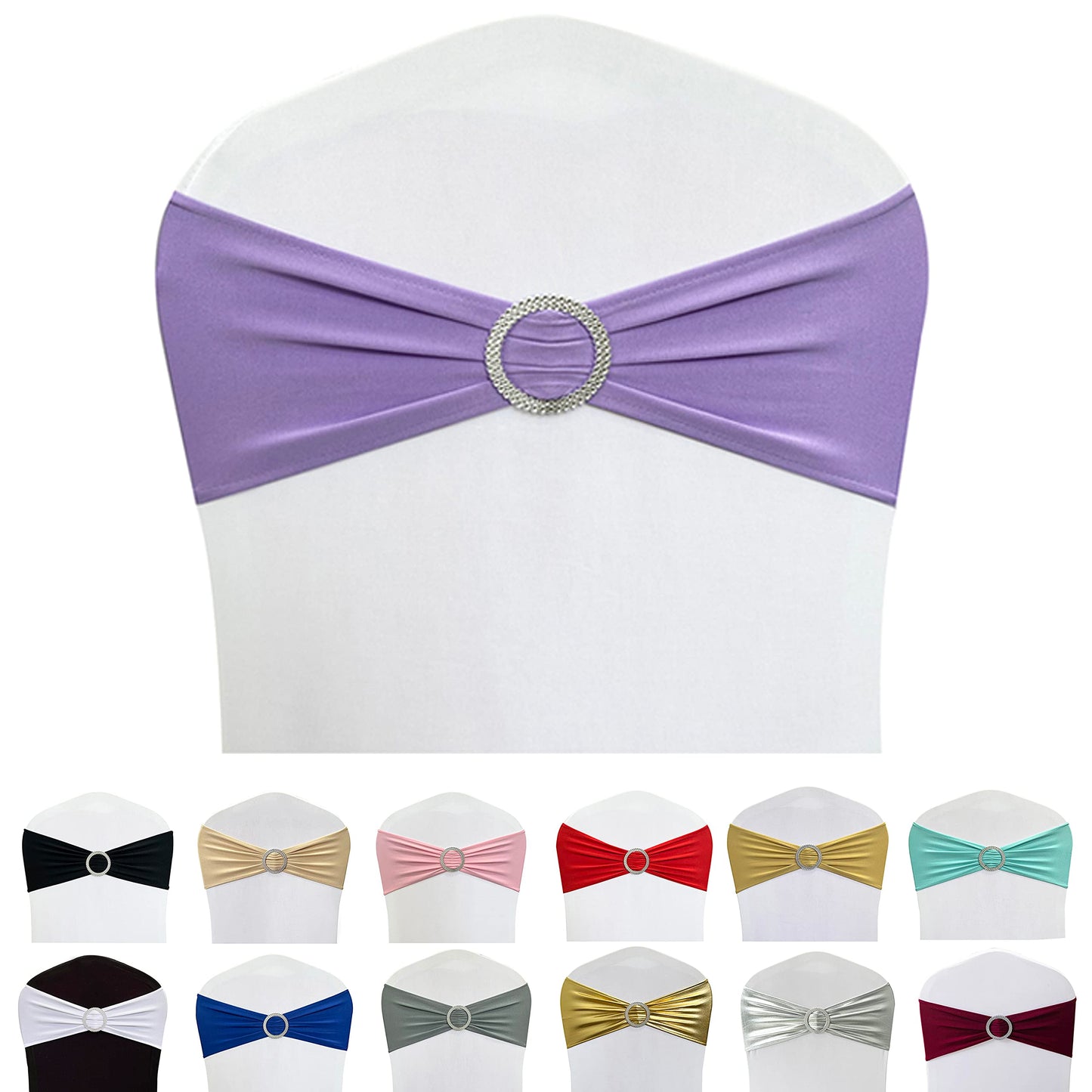 Maiangel Spandex Chair Sashes Bands 50PCS Stretch Chair Ties Bows with Buckle Slider for Wedding Party Banquet Decoration (Lavender)…