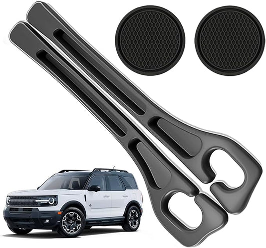 Car Seat Gap Filler Organizer Compatible with Ford Bronco Sport Accessories Seat Gap Plug Blocker with Storage Slot Non-Slip Car Cup Holder Coaster Black