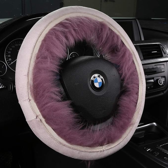 3Pcs Set Fashion Fluffy Fuzzy Wool Fur Soft Steering Wheel Cover with Handbrake Cover & Gear Shift Cover for Women Girls Car Decoration Long Wool Accessories 14 1/2-15 1/2 inchs (Steel)