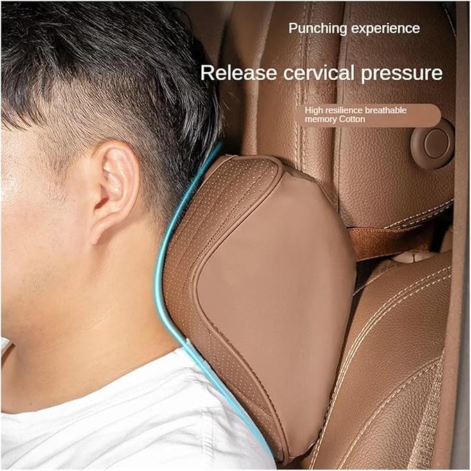 Car Pillow Car Headrest Pillow Set Sewing Leather Lumbar Waist Support Memory Foam Fit for Seat Neck Protctive Cushion Accessories Car Neck Pillow(D)