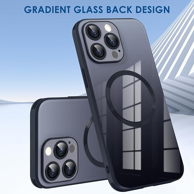 Guppy Compatible with iPhone 16 Pro Max Case Magnetic, with Full Camera Lens Protector [Compatible with MagSafe] Scratch Resistant Gradient Glass Back Cover Phone Case-Black