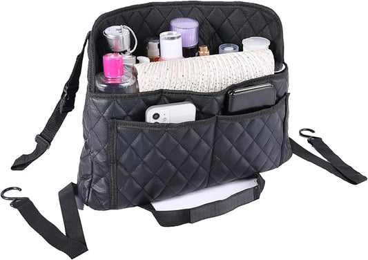 Car Pocket Handbag Holder - Leather Seat Back Organizer Barrier for Backseat Pet, Kids - Black