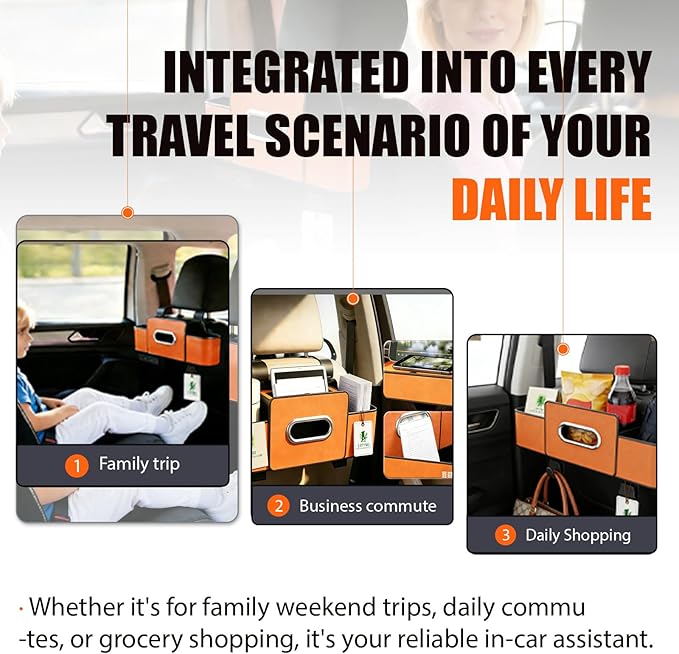 Car Backseat Organizer Multifunction Storage Box Vehicle Seat Accessories Cup Tissue Trash Hooks Phone Snack Drink Handbag Leather Interior Utility Portable Durable Easy Installation Secure(Brown)