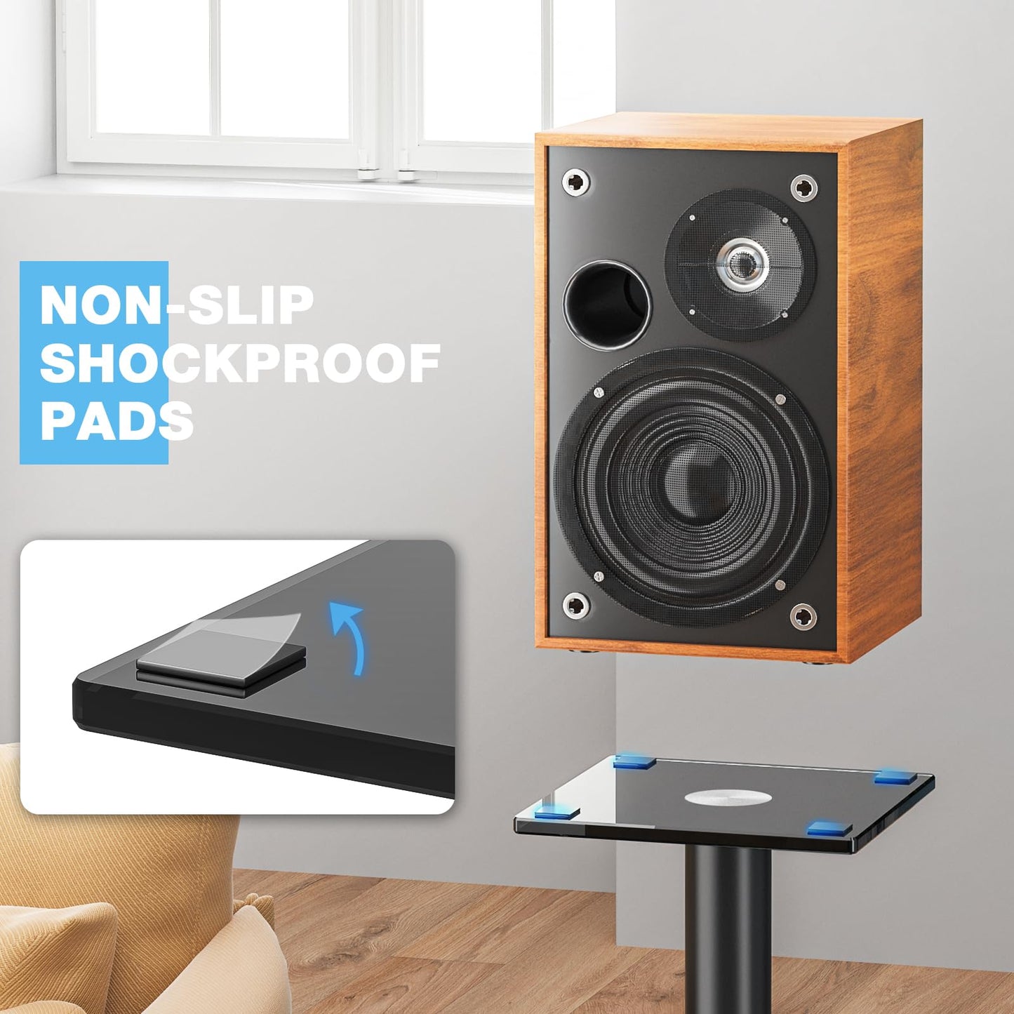Rfiver Upgraded 45° Swivel Speaker Stands Pair for Surround Sound, Heavy Duty 28 Inch Bookshelf Speaker Stand Each Holds 22lbs Large Speaker, Floor Speaker Stand Built-in Cable Management, 1 Pair