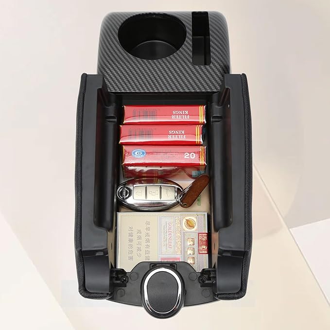 AULPHIKE Compatible with Nissan Versa Armrest 2012-2019 Car Center Console Organizer Armrests Double Door Storage with USB Ports（Black Style）