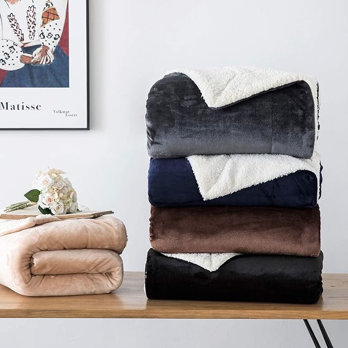 IR Imperial Rooms Coffee Sherpa Blankets Queen Size for Bed - Wholesale Bulk Pack of 9 Sherpa Blankets - Soft Fluffy Throw Blanket for Hotels, Guest Bedroom, 90x90 Inches