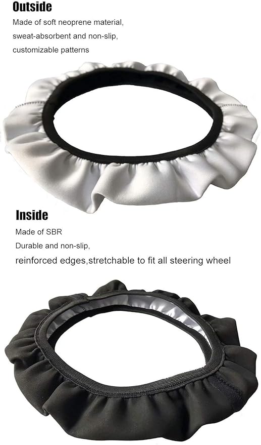 AFPANQZ Puppy Paw Prints Car Steering Wheel Covers Sweat Absorption Comfortable Grip Universal 14-15 inch Stretch-on Fabric Keep Warm Steering Wheel Protector for Women Gift Black Colored
