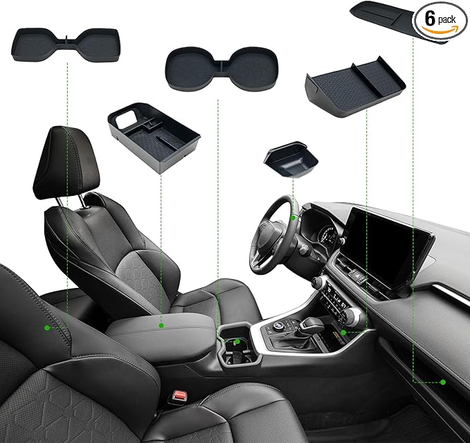 ELECFRESH 6PCS Center Console Organizer Tray for 2025 2024-2019 Toyota RAV4 Accessories, Armrest Storage Box, Driver Storage Drawer, Passenger Storage Mat Console Cup Holder Inserts for Toyota RAV4