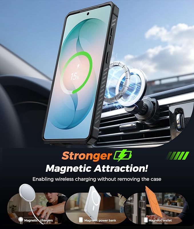 FNTCASE for Samsung Galaxy S26-Ultra Case: [360 Spin Magnetic Ring Kickstand] [Compatible for MagSafe] [Screen Protector] Heavy Duty Military Grade Protection Protective Phone Case with Stand Orange