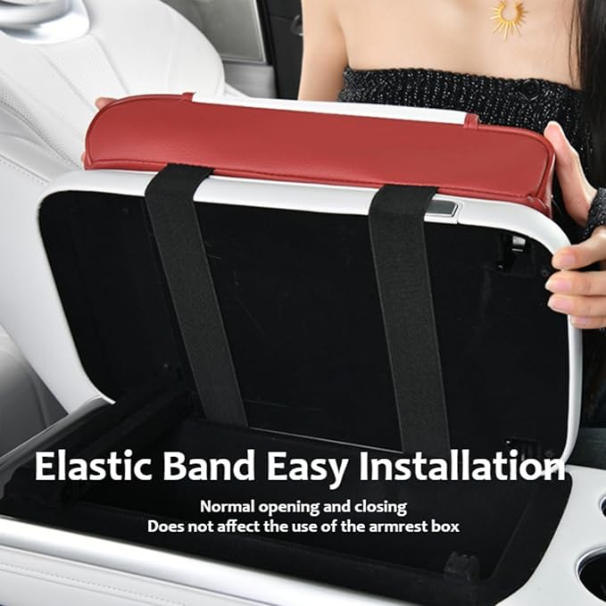 Armrest Box Pad for Car w/Type-C Charging Interface, Car Center Console Cover w/Cup Holder, Interior Car Accessories (Black-Red)