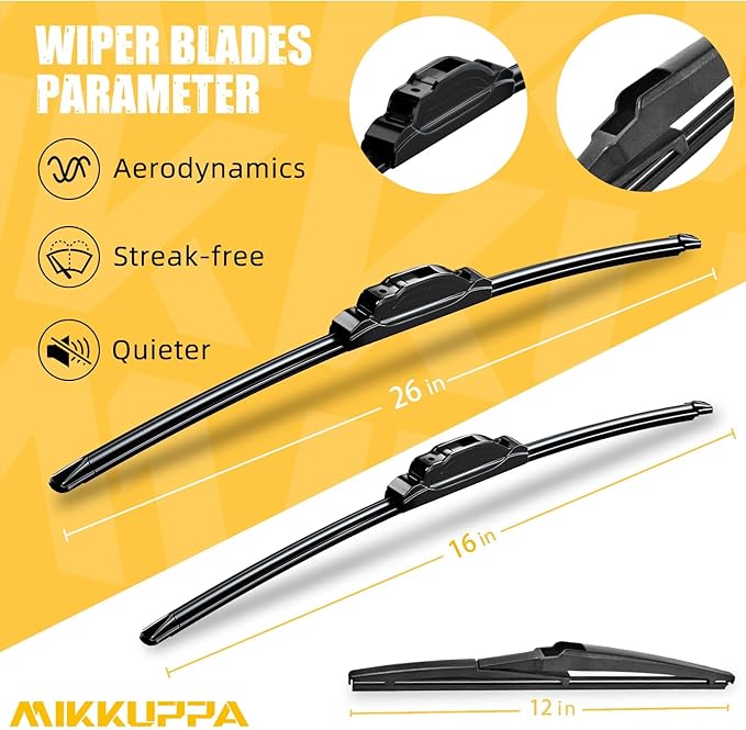 MIKKUPPA 26"+16"+12" Windshield Wiper Blades Replacement for 2019-2025 Toyota RAV4, 2006-2015 Mazda 5,Front & Rear Wiper Blades, Durable Stable Quiet All Season (Pack of 3)