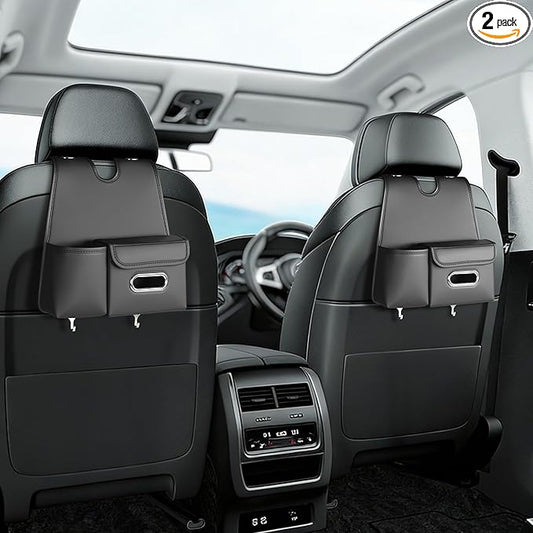 Car Organizer Back Seat, Car Water Cup Travel Tissue Holder Organization Universal car seat Back Storage Sedan SUV Compatible Vehicle Interior Accessories Hand-Sewn car Leather Storage Bag 2pc