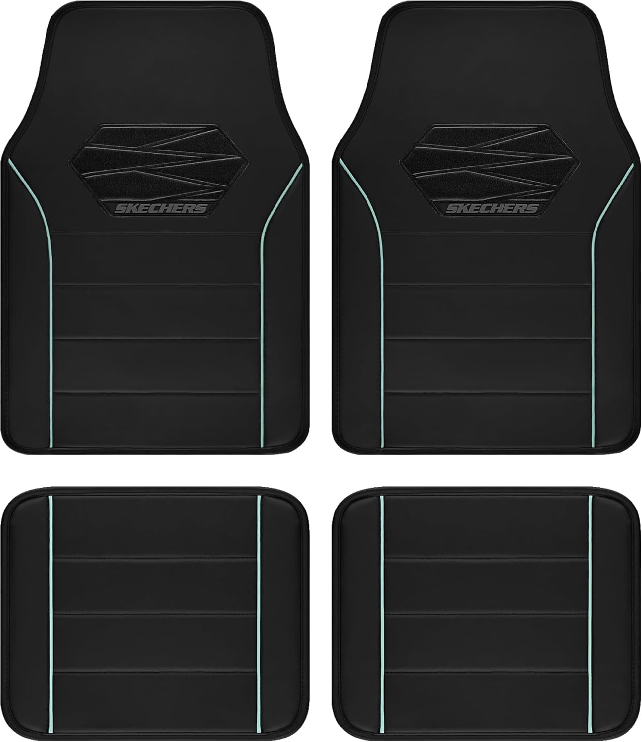 Skechers Memory Foam Car Mats,Leather Piping Car Floor Mats with Anti-Slip Pad,Universal Waterproof Fit Automotive Floor mats for Cars SUV,Vans,sedans,Trucks,car mats Full Set 4pcs Red