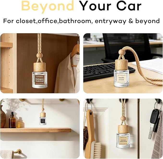 C Classy Hanging Car Air Freshener 2 Pack, Mahogany Coconut Essential Oil Diffuser, Long-Lasting Fragrance, Cute Glass Bottle Car Accessories for Women & Men, Made in USA