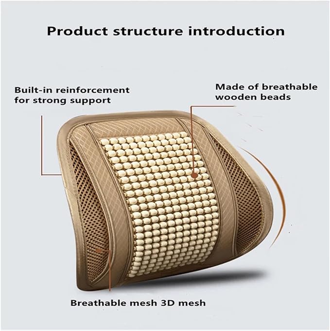 Car Seat Chair Back Cushion for Tesla Model 3 EV Sedan 2025, Wooden Beads Ventilate Mesh Lumbar Brace Strong Durable Relieve Fatigue Summer Interior Accessories,C-Waist Cushion