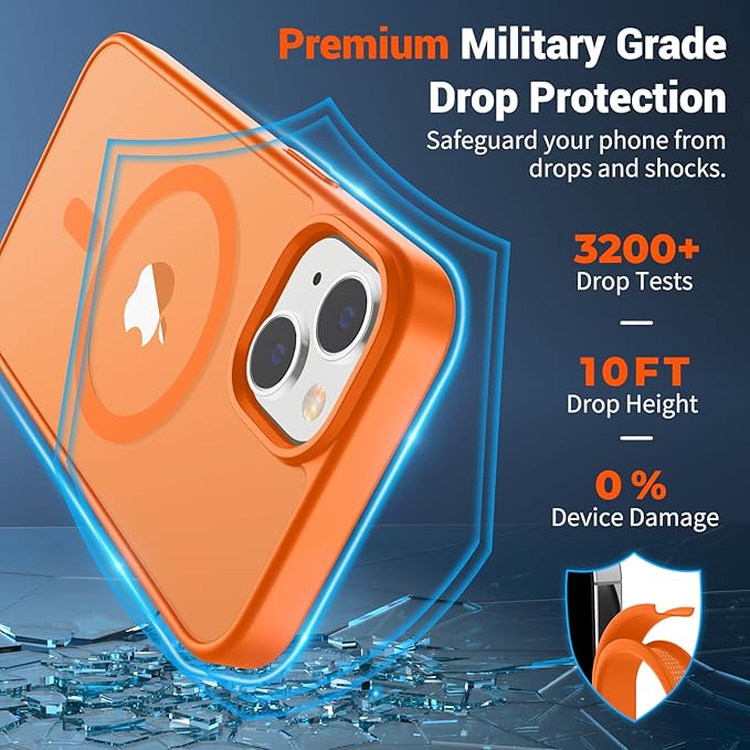 SUPFINE Magnetic for iPhone 15 Plus Case & iPhone 14 Plus Case with Screen Protector (Compatible with MagSafe)(Military Grade Drop Protection) Translucent Shockproof Phone Cover,Starry Orange