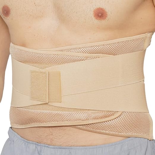 NeoTech Care Adjustable Compression Wide Back Brace Lumbar Support Belt (Beige, Size M)