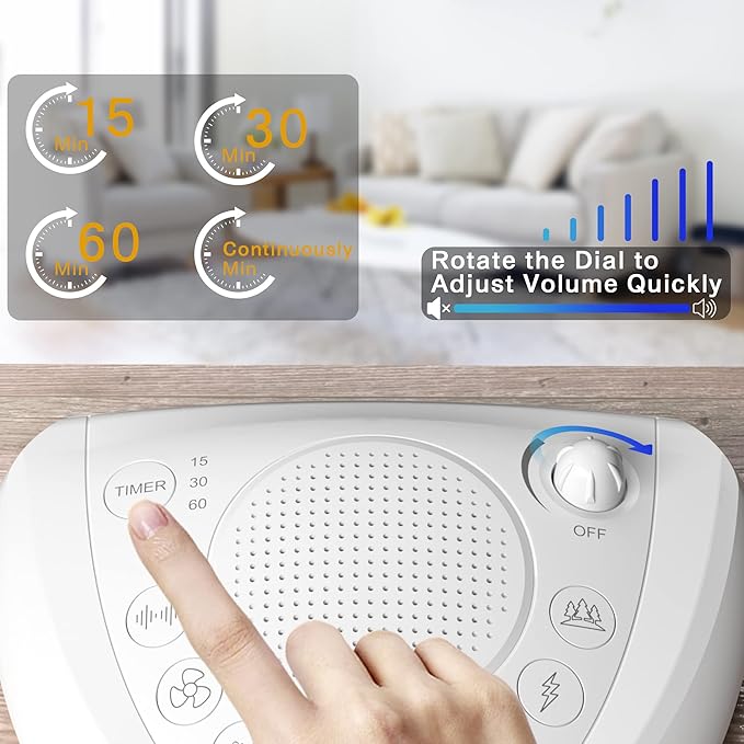 Mesqool 24 Non Looping Natural Sound Machine | White Noise Machine | Portable Sleep Therapy,Electric/Battery Powered,3 Auto-Off Timer,Headphone Jack,USB Charger Ports for Baby,Adult,Dog,Office,Travel