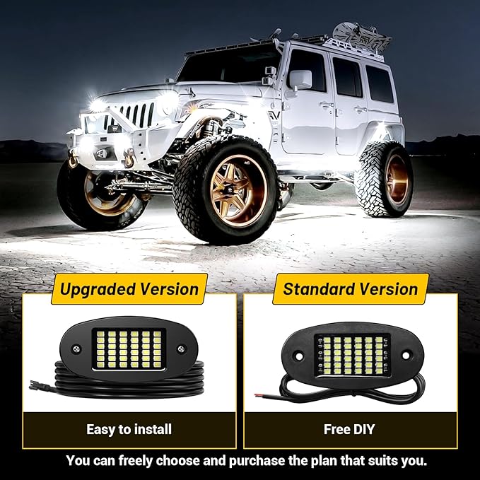 Hovano 6 Pods White Rock Light Kit with Wired Switch - 6500K Pure White LED Underglow, IP68 Waterproof, Super Bright 36 LEDs for Trailer Off Road SUV UTV ATV RZR Car