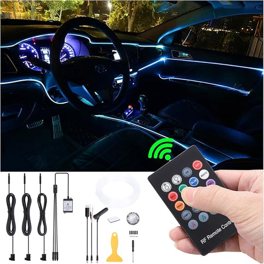 4 m Optic Fiber Car Ambient Lighting Kit RF Remote Control 8 Colors Multicoloured Music Interior Lighting Kit 12V 1W