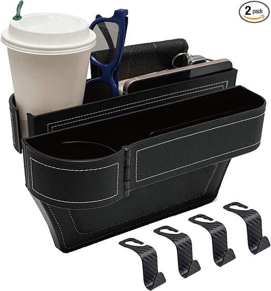 Car Seat Gap Filler Organizer,2 Pack Gap Filler for Car,Seat Gap Storage Box with Cup Holder Expander,Car Organizer Front Seat for Holding Phone, Glasses, Keys, Cards(Black)