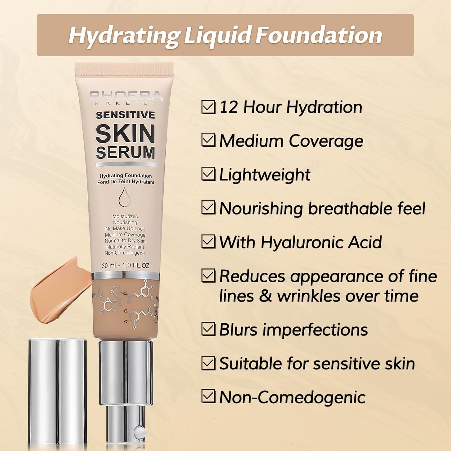 Phoera Foundation Makeup,Flawless Soft Matte Full Coverage with Matte Finish,Hydrating Serum Foundation,Face Makeup for Normal and Dry Skin (N01 Porcelain, 1PC)