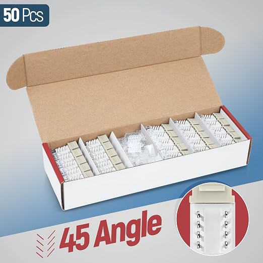 Everest 45° Angled RJ45 Cat6 Keystone Jacks 50-Pack in Ivory
