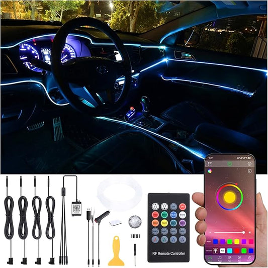 4 m Optic Fiber Car Ambient Lighting Kit Bluetooth App Control + RF Remote Control 64 Colors Multicoloured Music Interior Lighting Kit 12V 1W