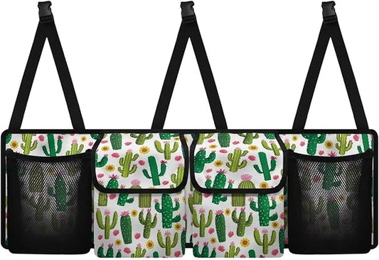 Cactus Car Hanging Trunk Organizer Cargo Storage Bag Car Interior Accessories with 2 Pockets & 2 Mesh Pouches for Groceries Universal for Most SUV Sedan Truck