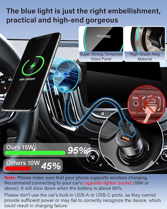 SKYLOTEC Phone Mount for Honda Civic 2016-2021, Magnets Wireless Charger Phone Holder Compatible with MagSafe, 7/8-Inch Screen Cradles Bracket for Cell Phones