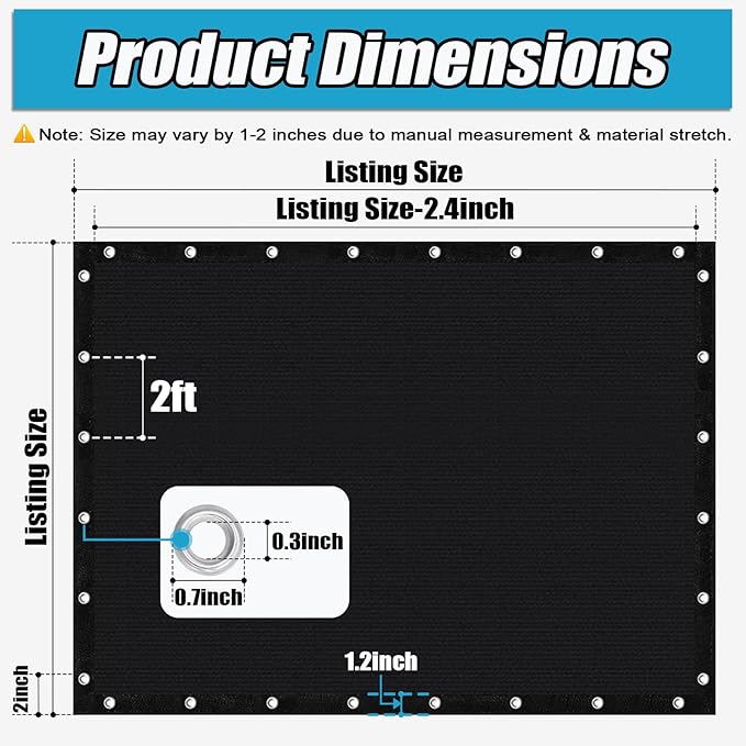 Amagenix 90% Sun Shade Cloth with Grommets, 6' x 12' Pergola Replacement Shade Cover Canopy Privacy Screen for Outdoor Patio Garden, Black (We Customized)