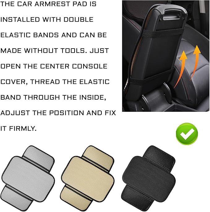 Armrest Cover for Car Console Covers for SUV Center Console Arm Rest Breathable Pad Middle Box Armrest Cushion Pad with 2 Organizer Bags Universal Car Interior Accessories Protection(Black)