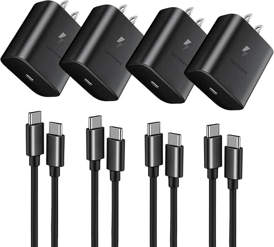 45W Fast Charger, USB C Port Adapter, Wall-Mounted Cube Charging Block.Type-c Mobile Phone Charger with C to C Cable is Suitable for Samsung S25/S24/S23/S22/S21, Galaxy, and More. (Black, 4-pack-45w)