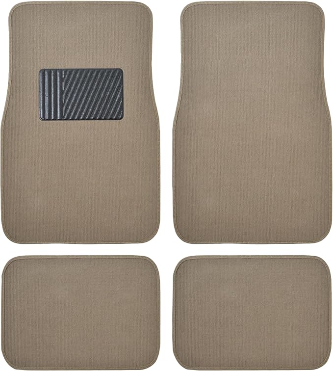 BDK Classic Carpet Floor Mats for Car & Auto - Universal Fit -Front & Rear with Heelpad (Medium Beige) (MT-100-CPTSERIES)