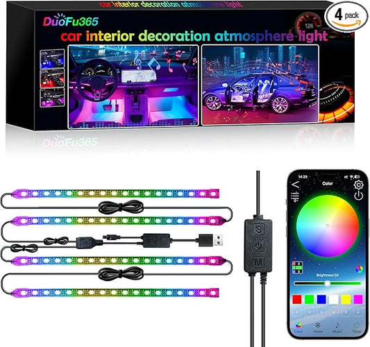 Car Led Strip Lights, RGB Truck Interior Lights with App Control, Under Dash Footwell Automotive Led Light Strip, Car Ambient Lighting for SUV(1set)