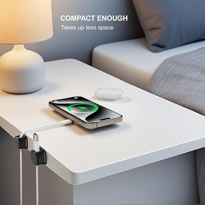 6 Pack Magnetic Cable Clip Organizer Cord Holder, Picozon Adhesive Cable Management, Wire Phone USB Charger Cable Holder, Keeper Organizer for Office Home Desktop Table - Black